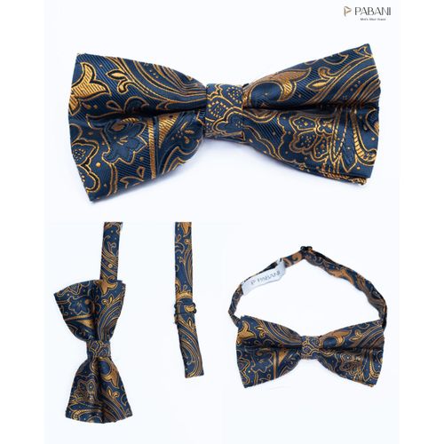 PABANI Executive Navy and Gold Mens Bow Tie For Special Occasions
