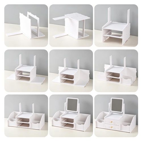 Generic Makeup Organizer with 360° Rotating Mirror, Multi-Compartment Cosmetic Storage Box with Drawers - image 6