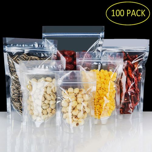 100pcs Stand PET Transparent Plastic Zip Lock Bags - Food Grade