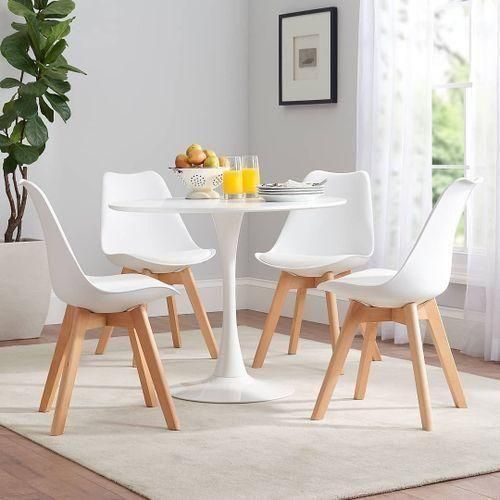 Generic Luxury Dinning Round Table(Pole Base) +4 Foam Sitting Chairs White