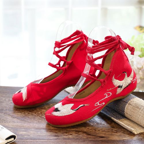 Generic Crane Embroidered Women Canvas Lace Up Strappy Ballet Flats Jumia Nigeria