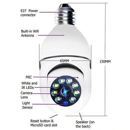 product_image_name-Generic-1080P Wireless 360 Rotate Auto Tracking Panoramic Camera Light Bulb Wifi PTZ IP Cam-1