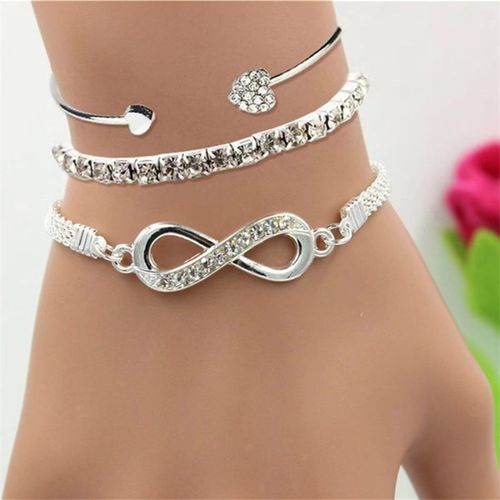 product_image_name-Fashion-4 Piece Silver Jewelry Set for Women – Choker Necklace & 3 Matching Bracelets with Heart, Infinity, and Crystal Designs – Elegant Gift for Women-3