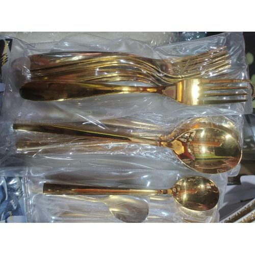Generic Quality Gold Plated Stainless Steel Table Spoon Fork & Teaspoon
