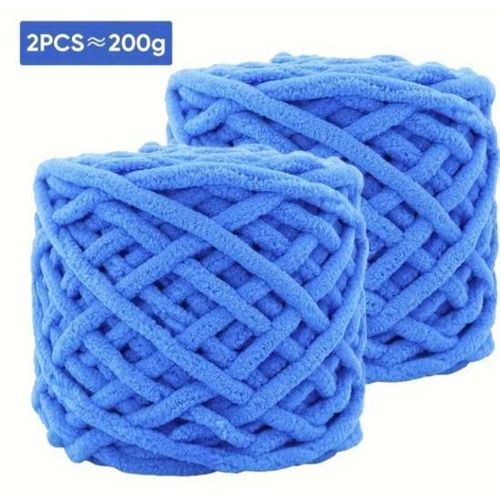 product_image_name-Generic-200g Milk Cotton Blends Polyester Blended Chenille Chunky Yarn-Blue-1