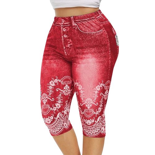 Generic Printed False Denim Yoga Pant 3\\4 Women Jeans Leggings High Waist  Breeches Pants Super Elastic Jeggings Plus Size 5XL(#Style 1--Color 4)