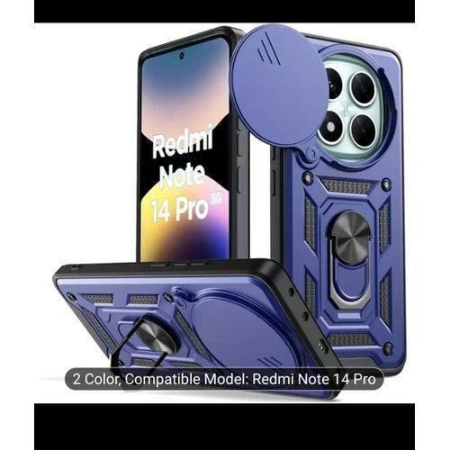 product_image_name-Generic-Amor protective case for the Xiaomi Redmi Note 14 Pro smartphone. The case is shown in a blue color and features a camera cover and a ring holder that can also function as a kickstand-1