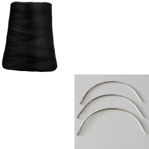 Generic Big Sized Black Thread & 3 Sets Of Curve Needles For Making Hair  Wigs