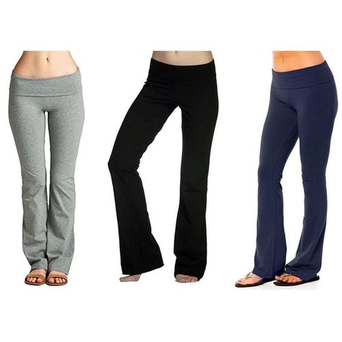 Fashion Yoga Pants Plus Streth Otton Foldover Waist Bootleg Workout Yoga  Pants-S-blak