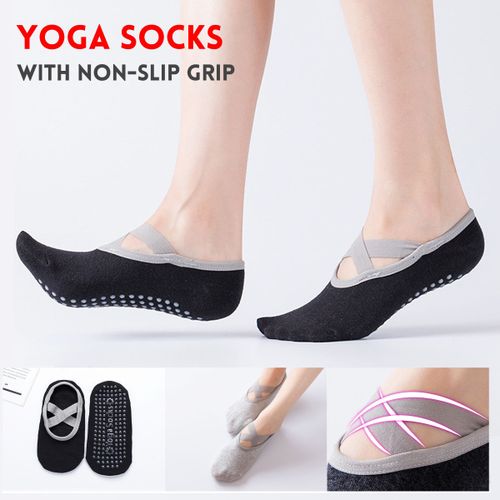 Generic Yoga Women Sports Cotton Rich Pilates Non-Slip Grip Socks Exercise  Training Black