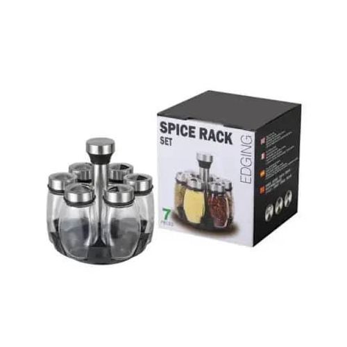 Generic 7-Piece Revolving Glass Spice Jar Organizer Set for Kitchen