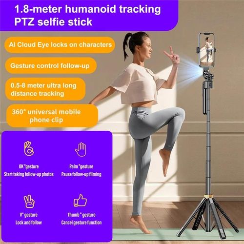 product_image_name-Generic-CL11-P AI Smart Tracking Gimbal 1.8m Four-Legged Floor Stand Phone Live Streaming Bluetooth-compatible Selfie Stick-3