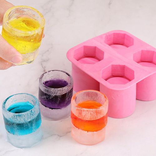 Generic Ice Cup Maker 4 Holes Ice Shot Glass Mold Pink