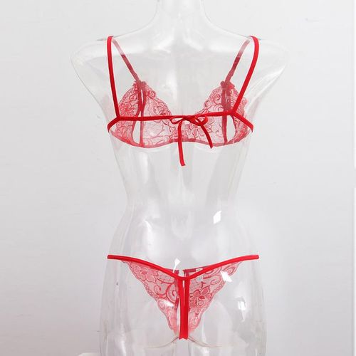 Fashion Sexy Women Sheer Lace Bra Panties Thong Lingerie Set