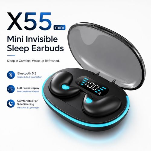 Generic X55 Mini Sleep Wireless Earbuds Bluetooth Touch Control with LED Display Case, gaming earpods, Long Battery Life, Bluetooth 5.3 headsets