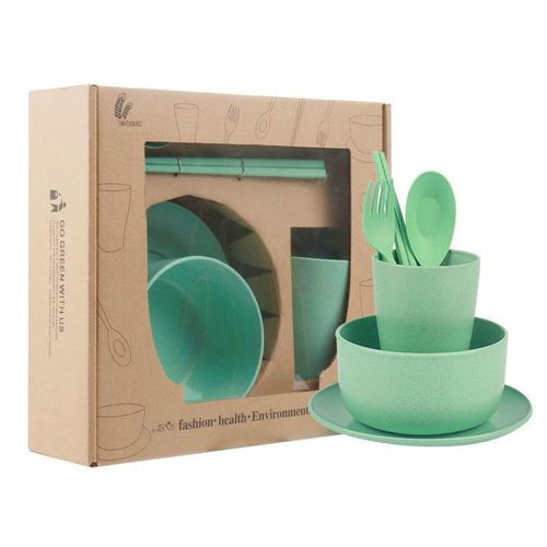 Generic 7PIECES WHEAT STRAW PLATE - GREEN