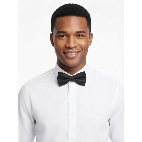 Fashion Men Satin Plain Bow Tie Pocket Square  Cufflinks  Black - image 2