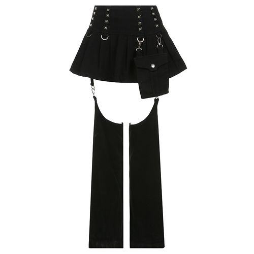 Fashion Gothic Girl Pleated Skirt Women High Waist Patchwork Pants Hip ...