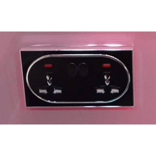 Generic Dual Universal Switched Wall Socket with Power Indicator Lights (Glossy Black & Silver Trim)