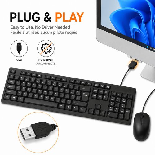 JUZEE Wired Keyboard and Mouse Combo –  QWERTY 104 Keys USB Full Size Computer Keyboard Set for Office & Home Use - Black - image 5