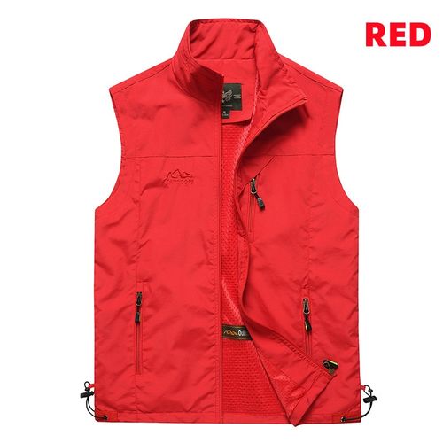 Fashion Men's Fashion Vest Tactical Colorblock Multi-pocket Quality Outdoor  Hiking Fishing Photography Sleeveless Jacket Vests 7882-Red