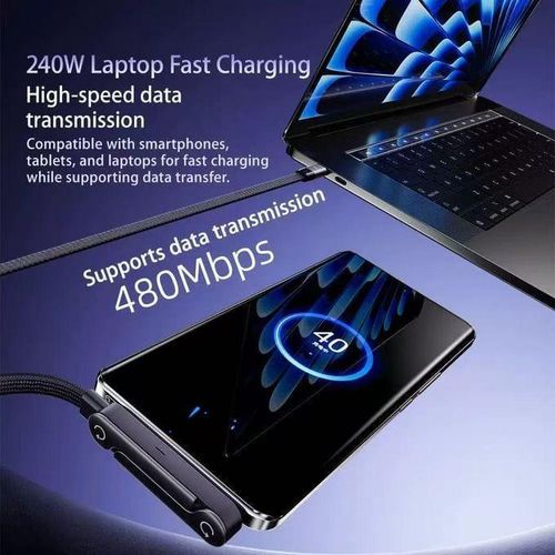 Generic 240W Type C to Iphone foldable stand cable fast charging for laptops, iPhone and android - image 2