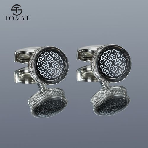 product_image_name-Fashion-Cufflinks For Men XK20S078 Pattern Round Silver Cuff Links-1