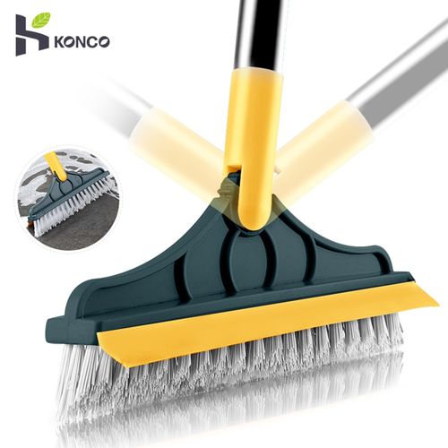 Soft Plastic Head Adjustable Floor Cleaning Brush Long Handle Floor Cleaning  Tool With Wiper Strip