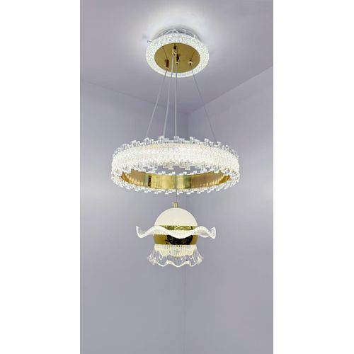 Generic Luxury Black & Crystal Textured Ring Pendant Light with Wave Shade