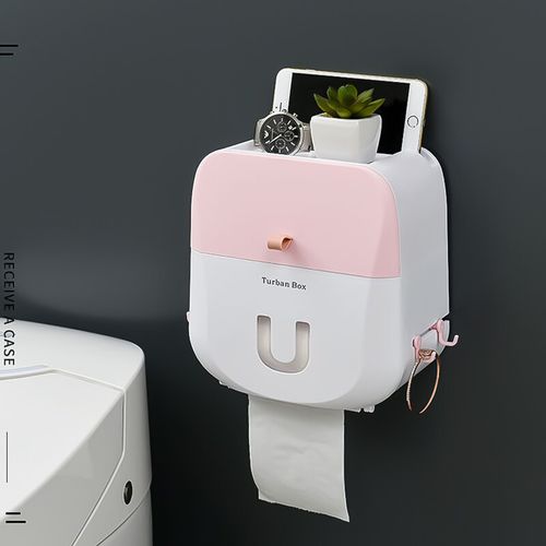 Bathroom Wall Mounted Double-Layer Tissue Box Toilet Paper Holder with Tray Top & Drawer