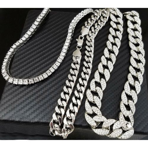 product_image_name-Fashion-Mens Iced Out Cuban Link Choker Chain Silver-6