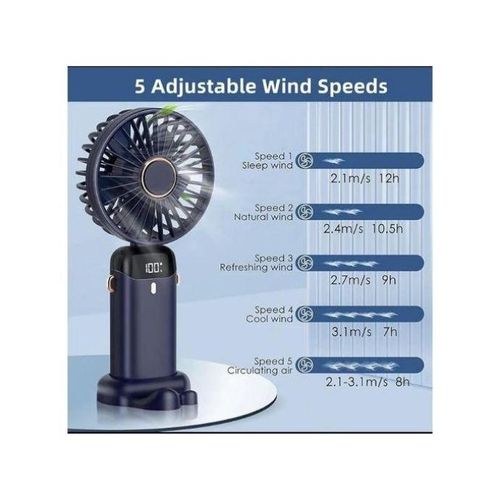 Generic Portable Handheld Folding Fan with 5 Speed Levels, Built-in 5000 mAh Battery - image 2