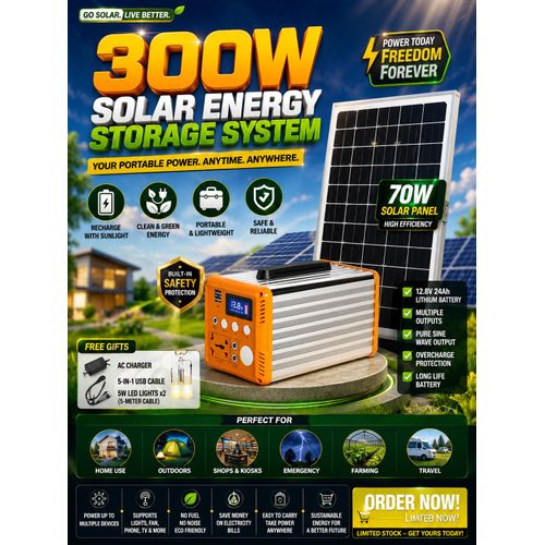 Generic 300w Portable Solar Power Station Generator/24ah/70w Solar Panel/2lights/charger/usb