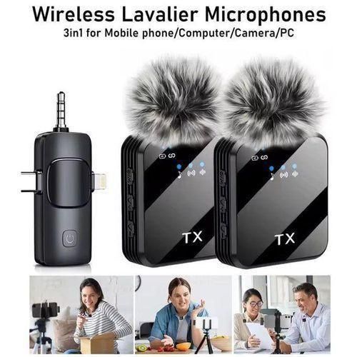 Generic  Dual Noise Cancelling Wireless Microphone With 3 in 1 Receiver For iPhone,Type C and Camera
