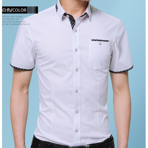 Fashion Men's Fashion Casual Office Short Sleeve Shirt -White