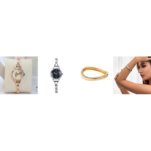 product_image_name-Fashion-2pc Elegant Rose Gold and Silver Watch With Bangles-1