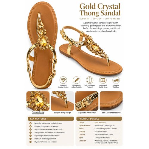 Fashion Gold Crystal Thong Sandal- flat - image 2