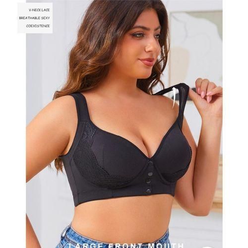 ONIBENZ Side Lace Women’s Front-Button Comfort Bra – Wireless Full Coverage Support – Daily Wear Sleep Bra -Black - image 2