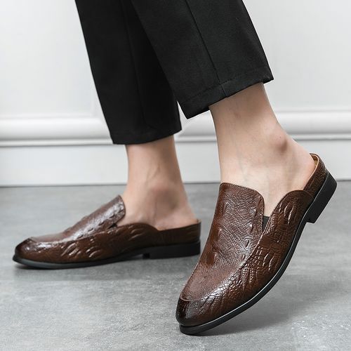 Fashion Plus Size 38-46 Men's Formal Half Shoes Elegant Noble Mules High  Quality Crocodile Print Dress Shoes Brown