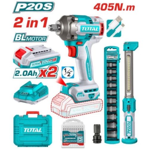 TOTAL 20V CORDLESS 2PCS COMBO KIT – IMPACT WRENCH & WORK LAMP (TOSLI23056) - image 2