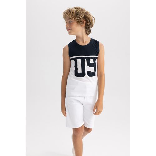 Defacto Boy Casual Regular Fit Crew Neck Sleeveless Knitted Athlete - White