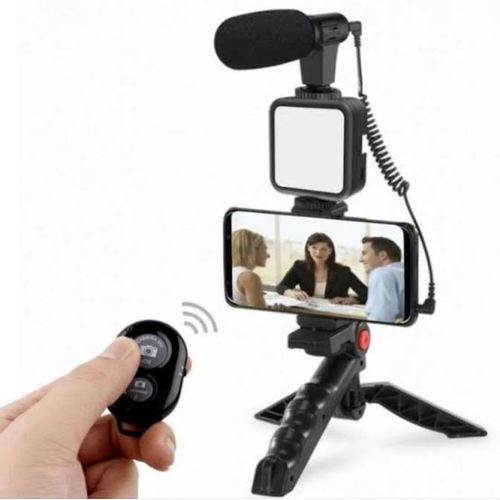 product_image_name-Generic-Professional Video Making Vlogging Kits Tripod Holder with Microphone + LED Light + Remote control + Phone Holder-Black-4