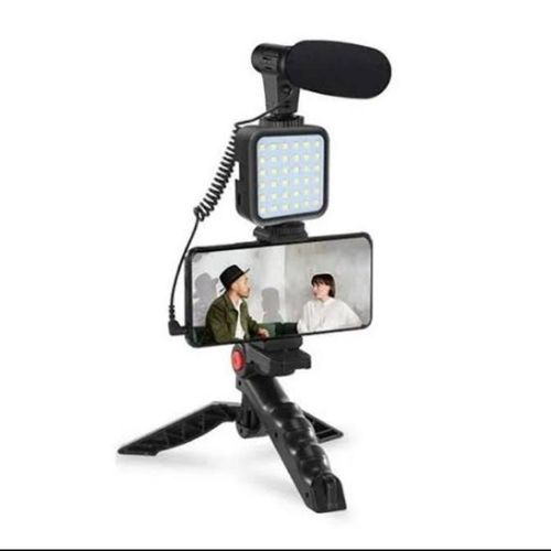 product_image_name-Generic-Professional Video Making Vlogging Kits Tripod Holder with Microphone + LED Light + Remote control + Phone Holder-Black-6