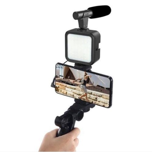 product_image_name-Generic-Professional Video Making Vlogging Kits Tripod Holder with Microphone + LED Light + Remote control + Phone Holder-Black-7
