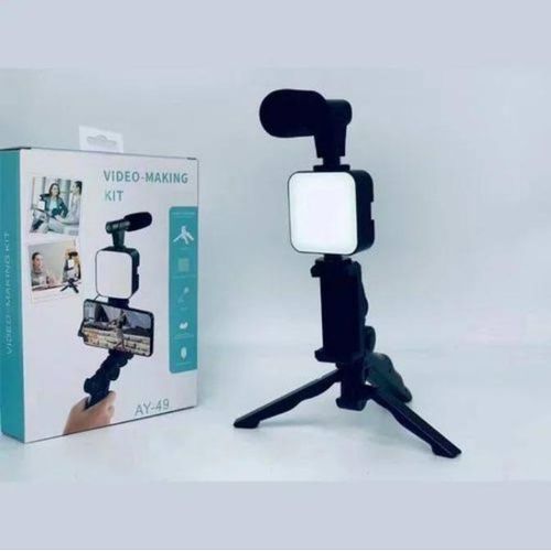 product_image_name-Generic-Professional Video Making Vlogging Kits Tripod Holder with Microphone + LED Light + Remote control + Phone Holder-Black-8