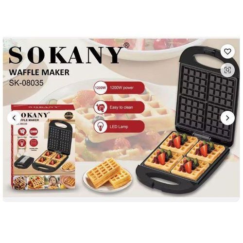 Sokany  4 Square Waffles Double-Side Heating, Non-Stick 1200W