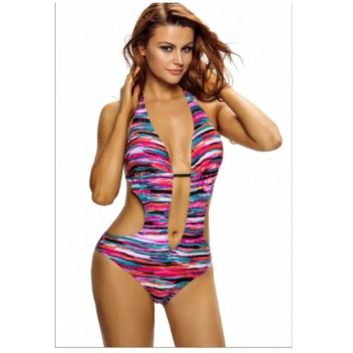 product_image_name-Fashion-Mfed Multicolor Print Plunge Neck Backless Teddy Swimsuit-1