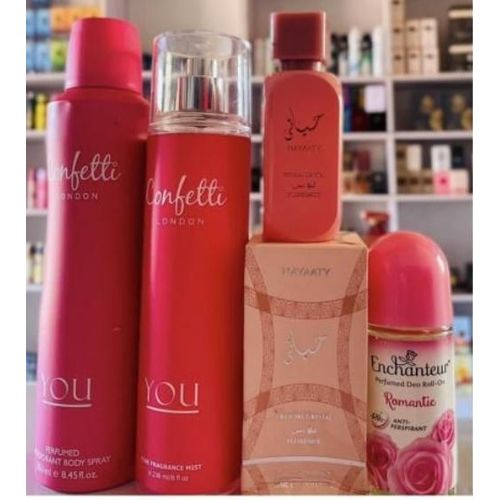 product_image_name-Generic-Fragrance combo gift set perfume of 4 in 1 of Conffetti Body Spray, Confetti Body Mist, Hayaaty Official Crystal Mini EDP and Enchateaur Romantic Roll On-1