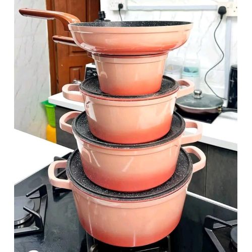 Generic 5 PCS Set Diecast Non-Stick Pots & Double frying pan