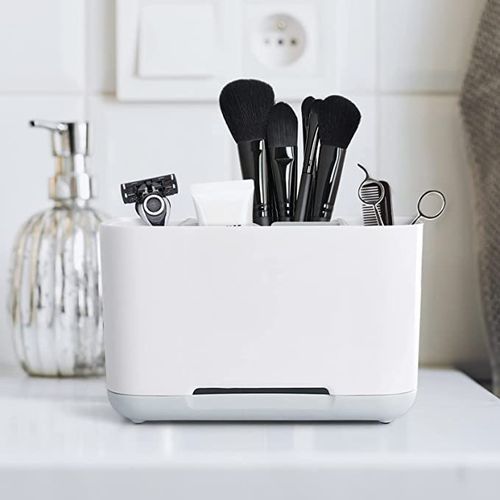 Luvan Toothbrush Holders for Bathrooms,White Toothbrush Stand,Plastic  Electric Toothbrush and Toothpaste Organizer 